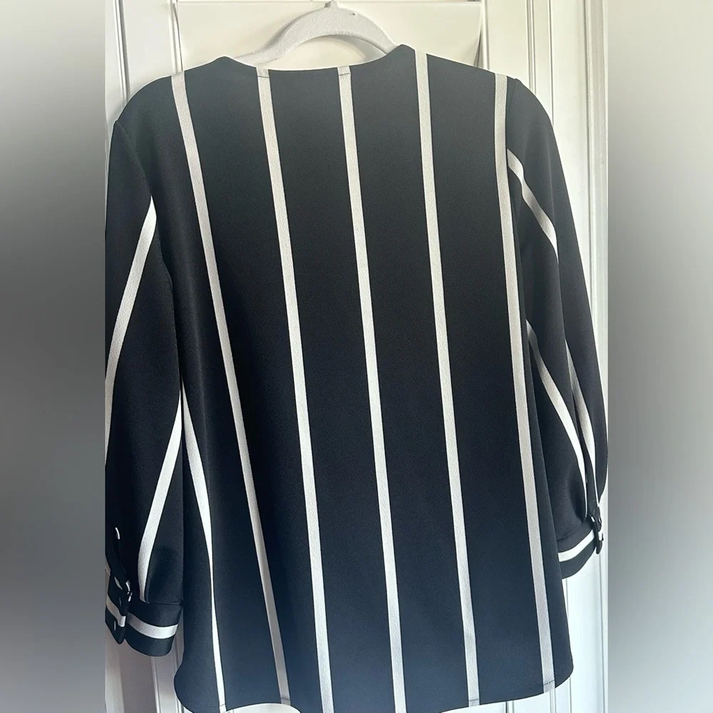 Banana Republic Black White Striped Draped Wrap Front Top